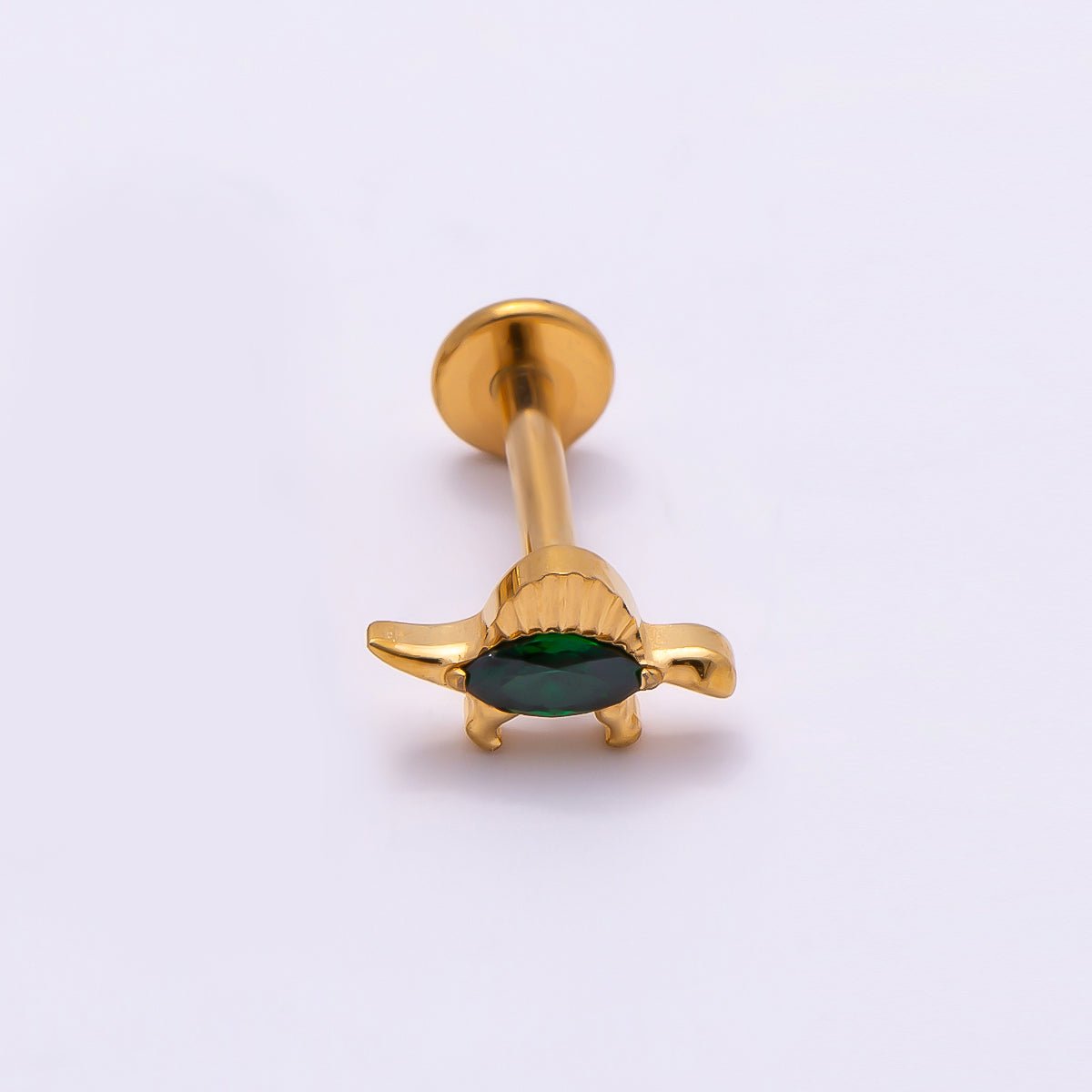 Titanium 7.5mm Green CZ Dinosaur Single Cartilage Piercing Flat Back Stud in Gold &amp; Silver | BJ-00059 BJ-00060