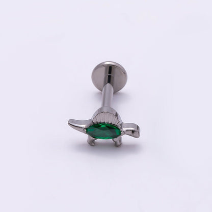 Titanium 7.5mm Green CZ Dinosaur Single Cartilage Piercing Flat Back Stud in Gold &amp; Silver | BJ-00059 BJ-00060