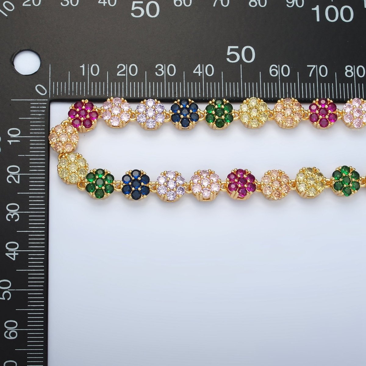 24K Gold Filled 7.8mm Multicolor CZ Flower 15.5 Inch Choker Necklace in Gold &amp; Silver | WA-2563 WA-02564