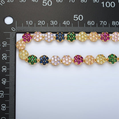 24K Gold Filled 7.8mm Multicolor CZ Flower 15.5 Inch Choker Necklace in Gold &amp; Silver | WA-2563 WA-02564