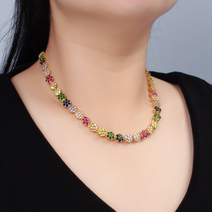 24K Gold Filled 7.8mm Multicolor CZ Flower 15.5 Inch Choker Necklace in Gold &amp; Silver | WA-2563 WA-02564