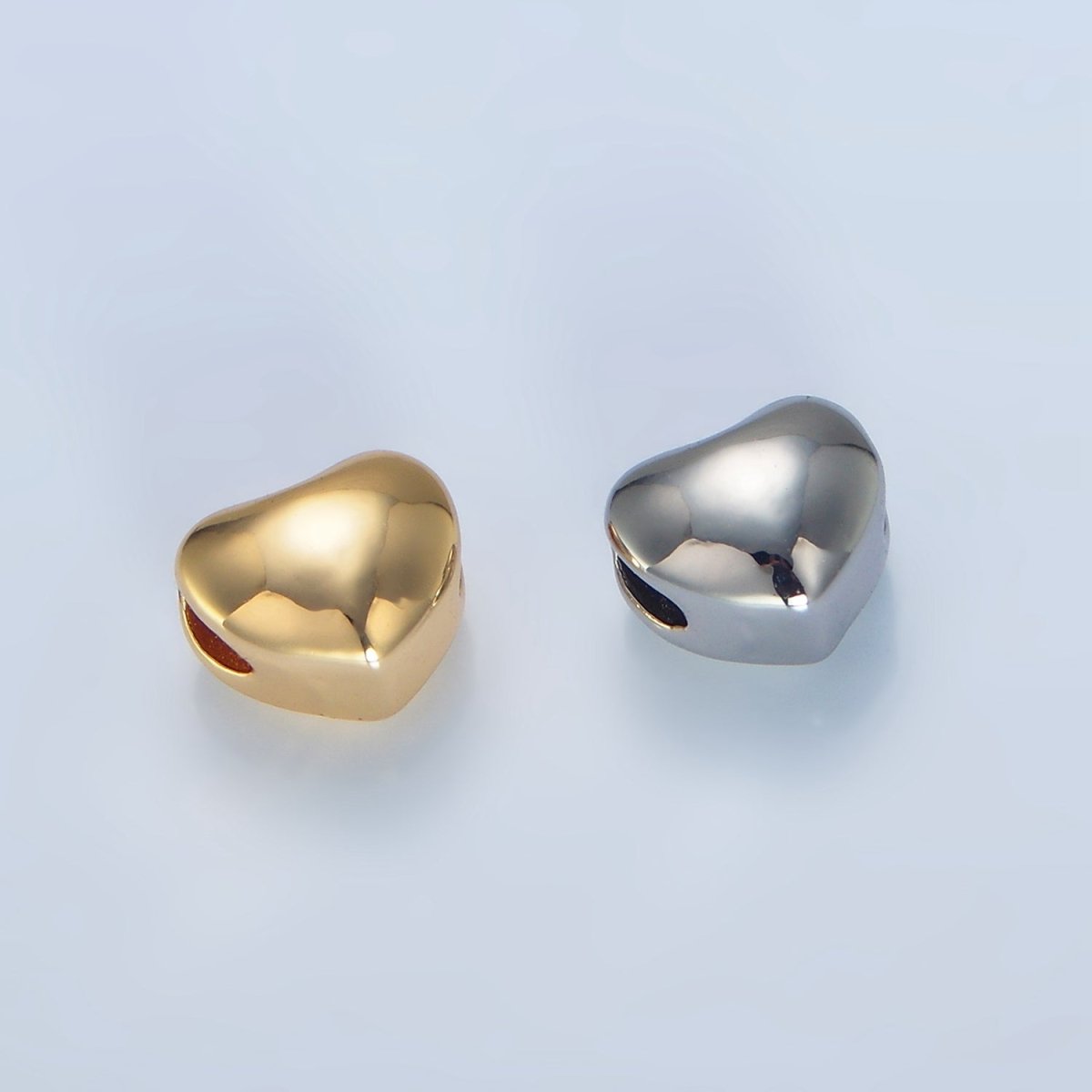 24K Gold Filled 7mm Chubby Heart Minimalist Bead in Gold &amp; Silver | B034
