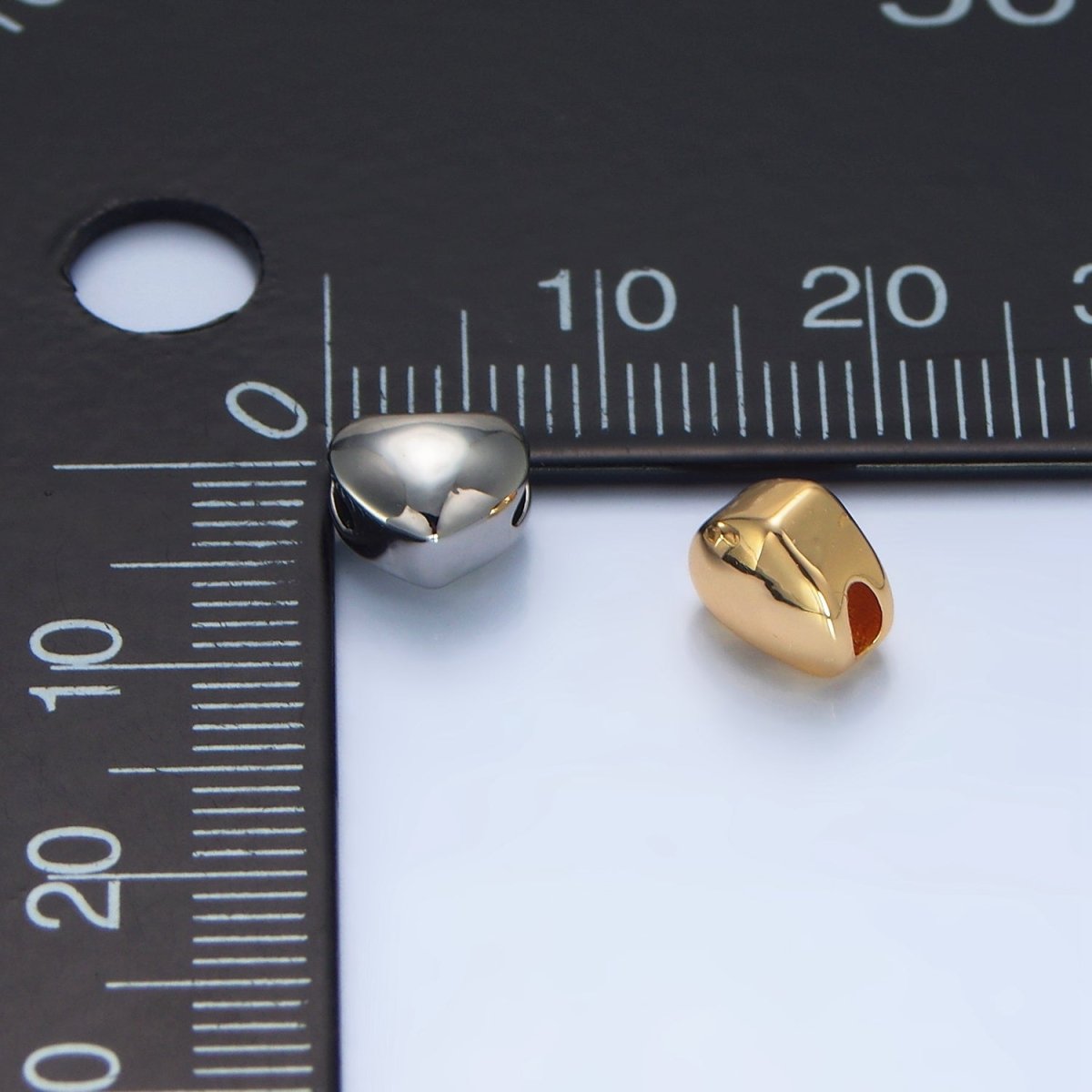 24K Gold Filled 7mm Chubby Heart Minimalist Bead in Gold &amp; Silver | B034