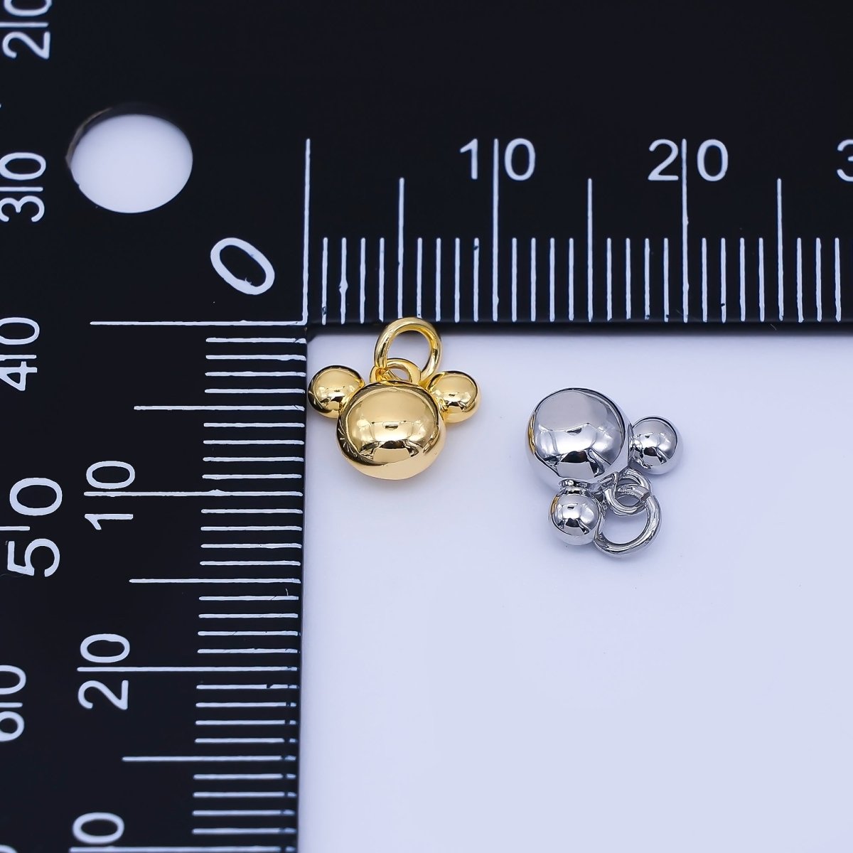 24K Gold Filled 7mm Chubby Mouse Ears Animal Charm in Gold &amp; Silver | AF1583