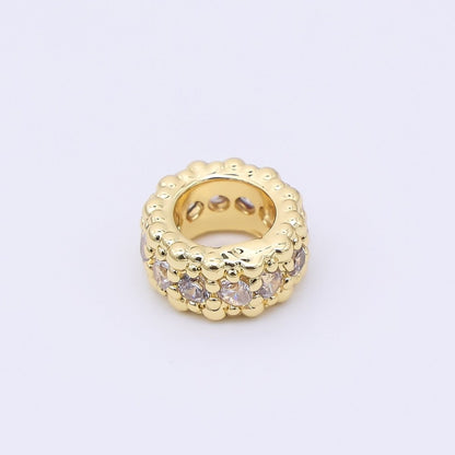 24K Gold Filled 7mm Clear CZ Dotted Bubble Rondelle Spacer Bead | B915