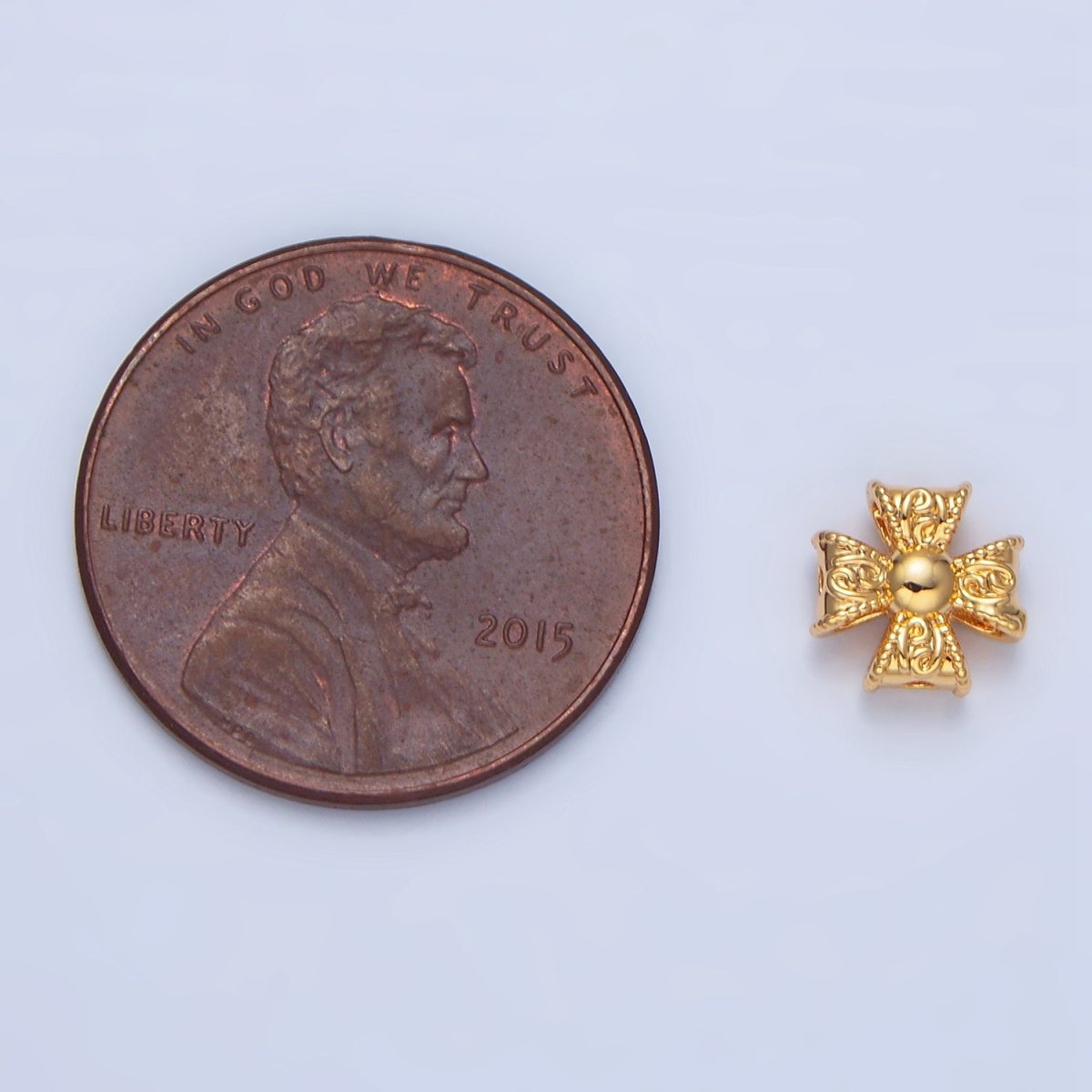 24K Gold Filled 7mm Geometric Molten Cross Pattée Religious Bead in Gold &amp; Silver | B039