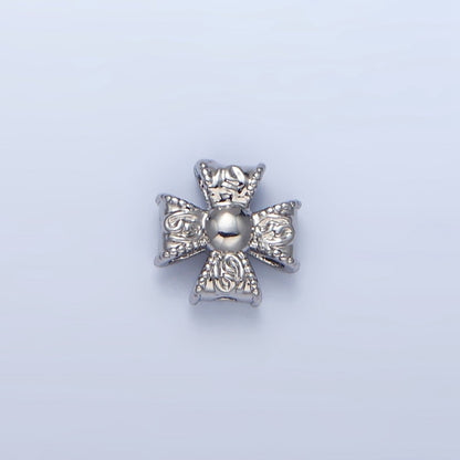 24K Gold Filled 7mm Geometric Molten Cross Pattée Religious Bead in Gold &amp; Silver | B039