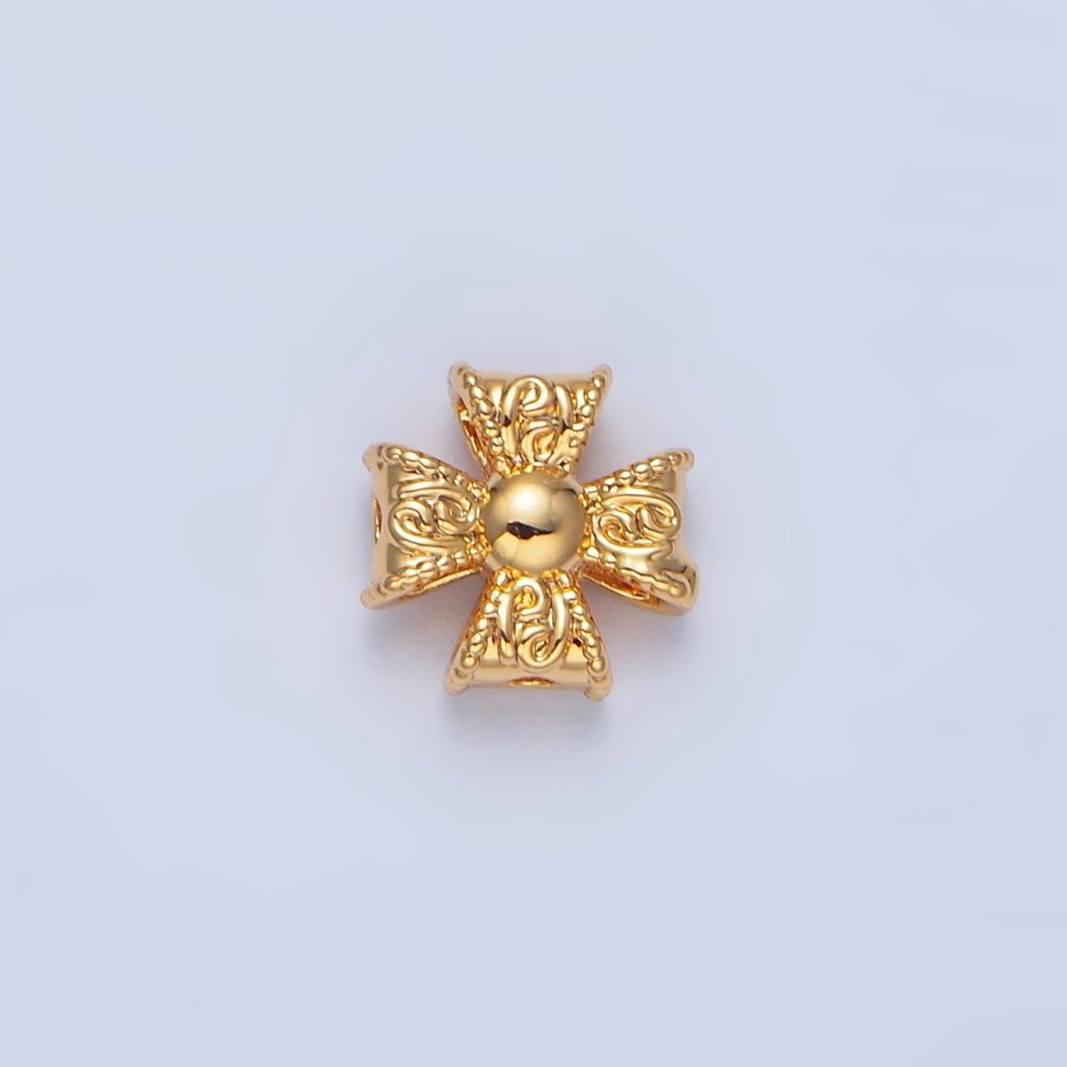 24K Gold Filled 7mm Geometric Molten Cross Pattée Religious Bead in Gold &amp; Silver | B039