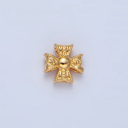 24K Gold Filled 7mm Geometric Molten Cross Pattée Religious Bead in Gold &amp; Silver | B039
