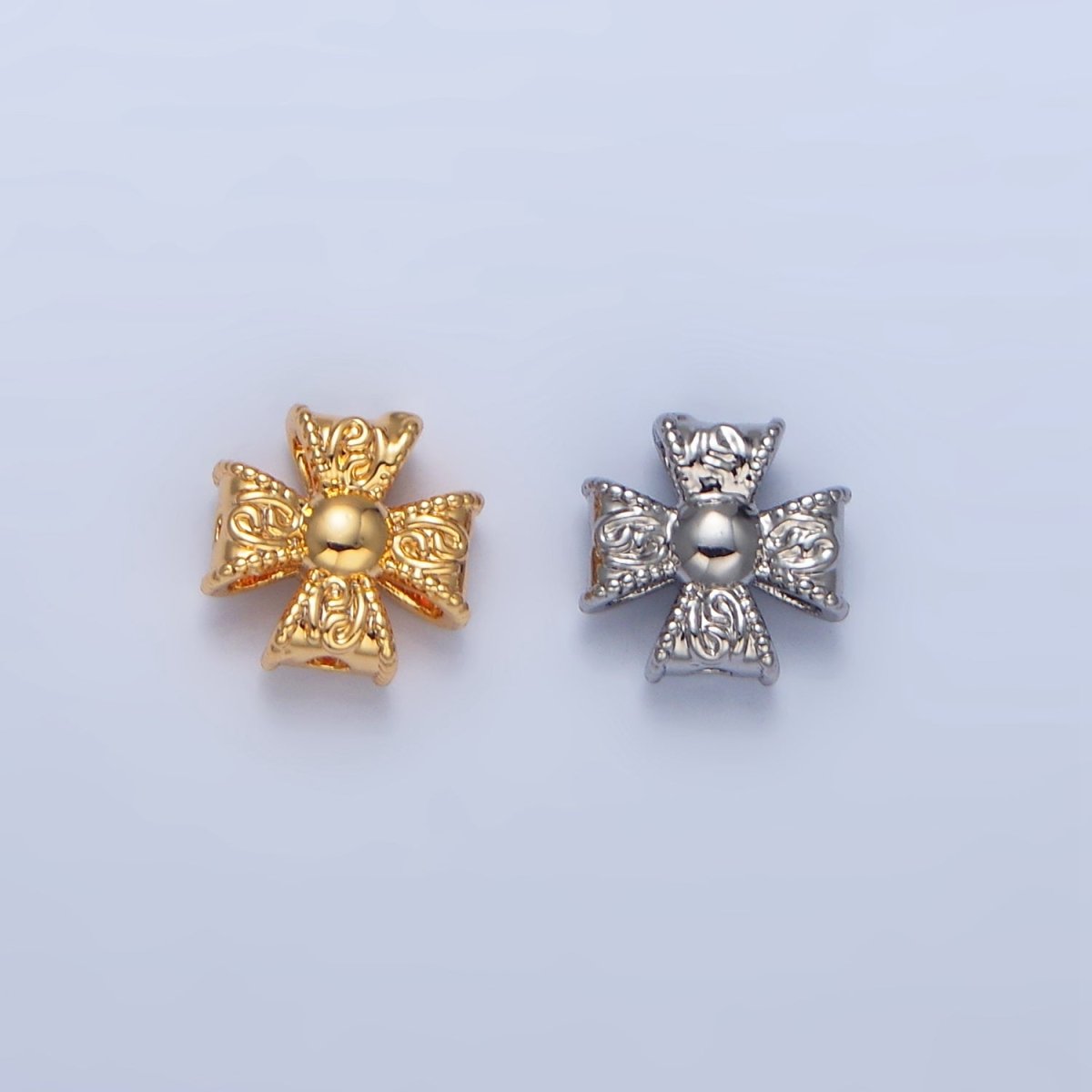 24K Gold Filled 7mm Geometric Molten Cross Pattée Religious Bead in Gold &amp; Silver | B039