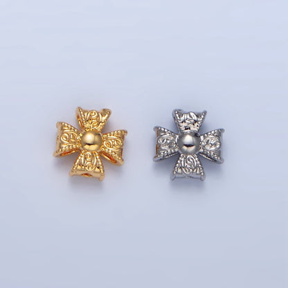 24K Gold Filled 7mm Geometric Molten Cross Pattée Religious Bead in Gold &amp; Silver | B039