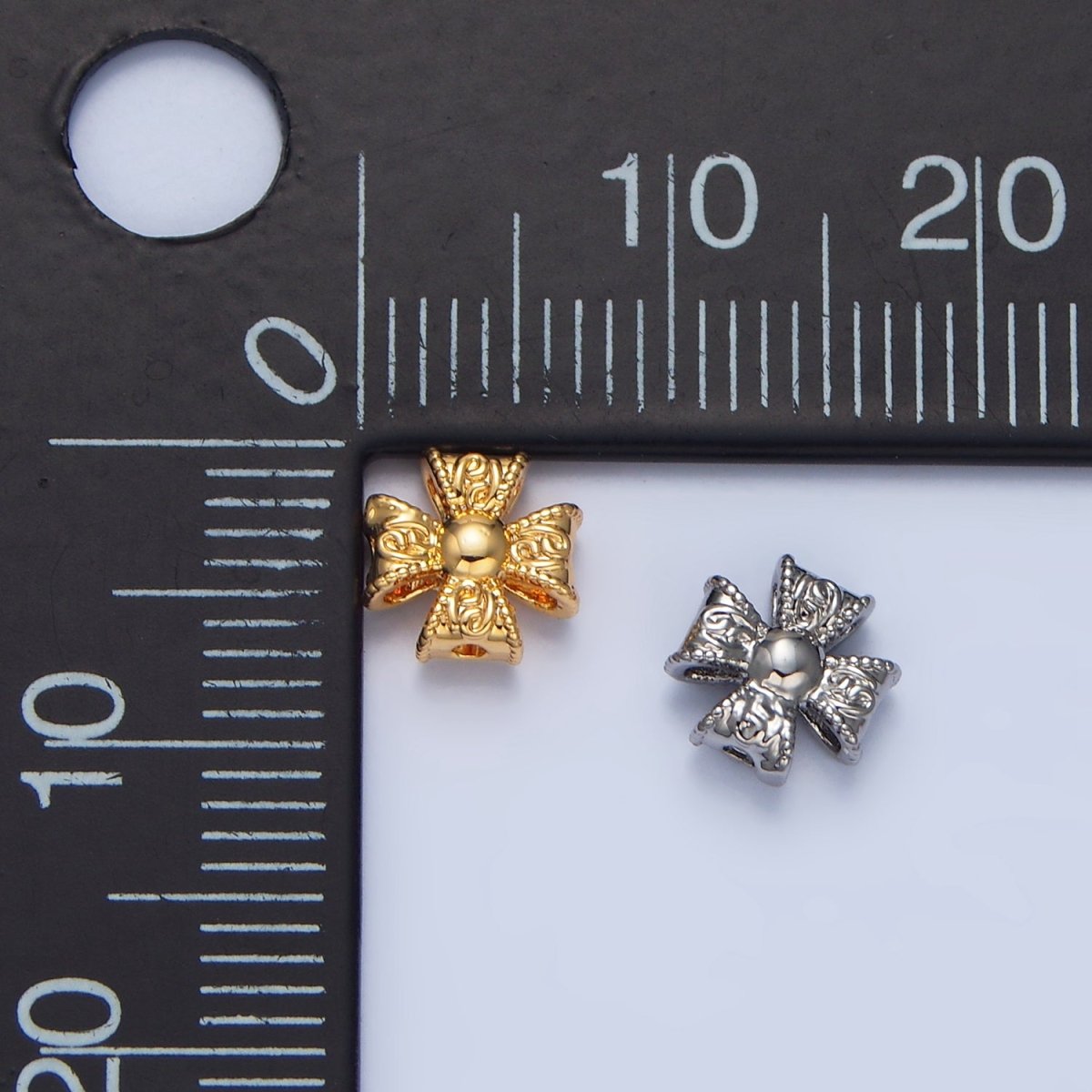 24K Gold Filled 7mm Geometric Molten Cross Pattée Religious Bead in Gold &amp; Silver | B039