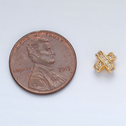 24K Gold Filled 7mm Micro Paved CZ Double Crossed Band Bead in Gold &amp; Silver | B396