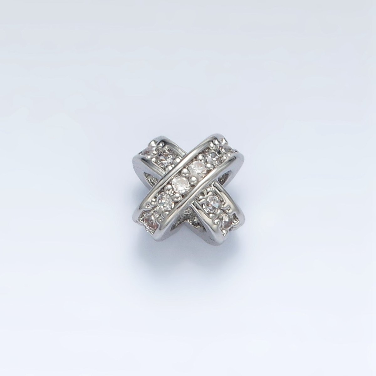 24K Gold Filled 7mm Micro Paved CZ Double Crossed Band Bead in Gold &amp; Silver | B396