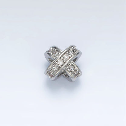 24K Gold Filled 7mm Micro Paved CZ Double Crossed Band Bead in Gold &amp; Silver | B396