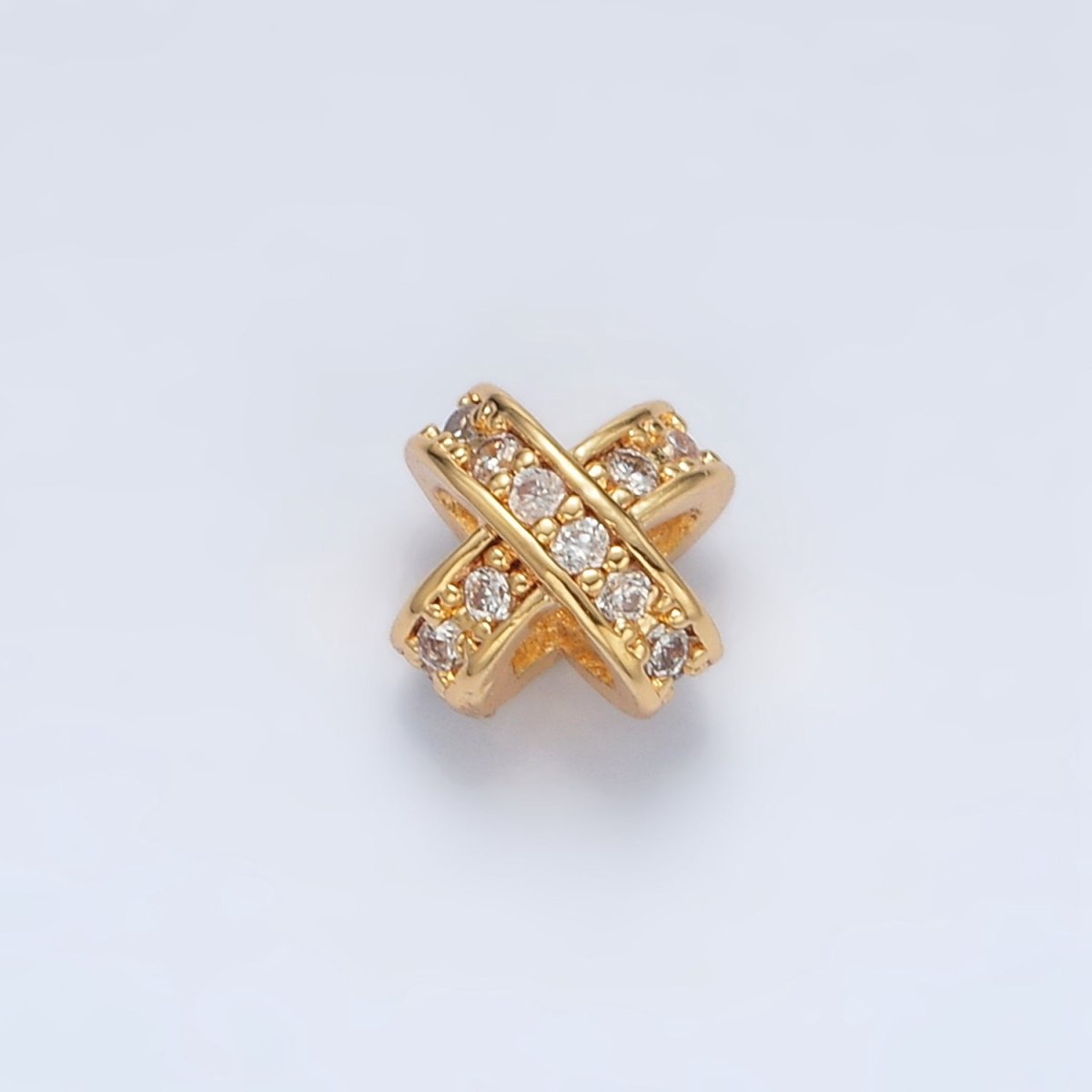 24K Gold Filled 7mm Micro Paved CZ Double Crossed Band Bead in Gold &amp; Silver | B396