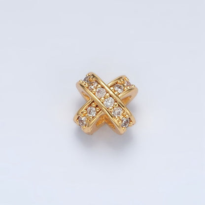 24K Gold Filled 7mm Micro Paved CZ Double Crossed Band Bead in Gold &amp; Silver | B396