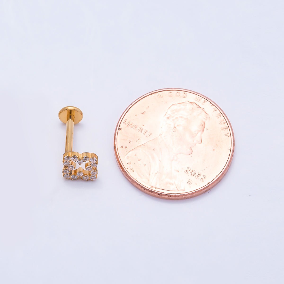 Titanium 7mm Micro Paved CZ Open Flower Cartilage Piercing Flat Back Stud in Gold &amp; Silver | BJ-00065 BJ-00066