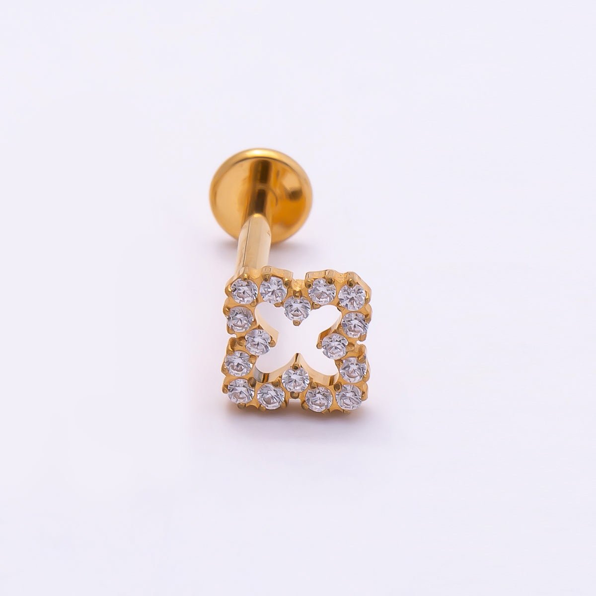 Titanium 7mm Micro Paved CZ Open Flower Cartilage Piercing Flat Back Stud in Gold &amp; Silver | BJ-00065 BJ-00066