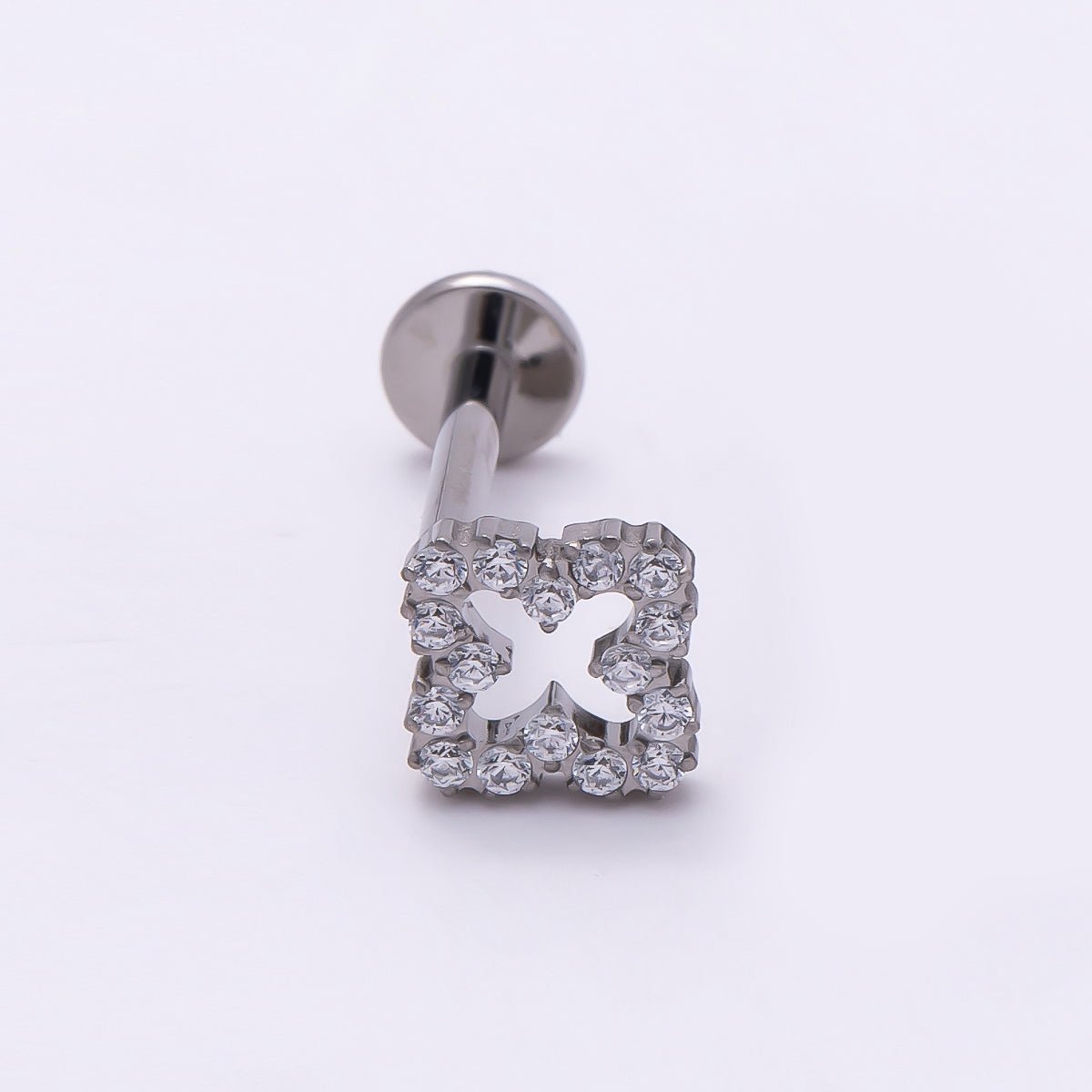 Titanium 7mm Micro Paved CZ Open Flower Cartilage Piercing Flat Back Stud in Gold &amp; Silver | BJ-00065 BJ-00066