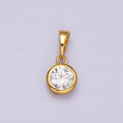 24K Gold Filled 7mm Round Clear Cubic Zirconia CZ Bezel Minimalist Pendant | AA513