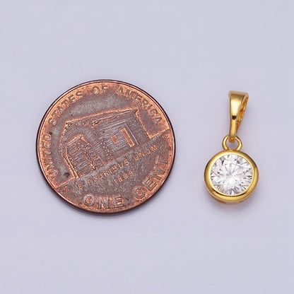 24K Gold Filled 7mm Round Clear Cubic Zirconia CZ Bezel Minimalist Pendant | AA513