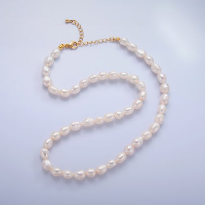 24K Gold Filled 7mm White Freshwater Pearl 16.5 Inch Necklace | WA-3018