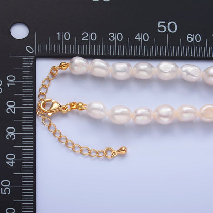 24K Gold Filled 7mm White Freshwater Pearl 16.5 Inch Necklace | WA-3018
