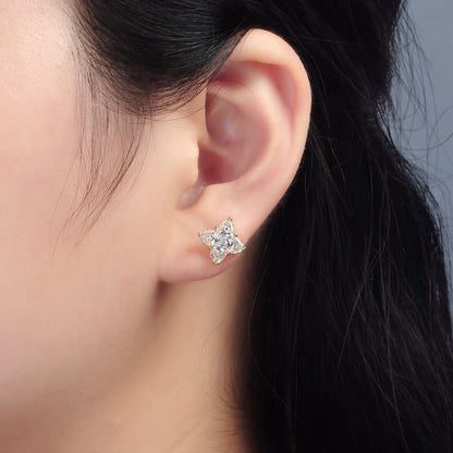 24K Gold Filled 8.8mm Clear CZ Geometric Flower CZ Stud Earrings | T302