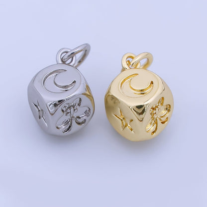 24K Gold Filled 8mm Celestial Moon Star Butterfly Dice Multidimensional 3D Charm in Gold &amp; Silver | AJ471