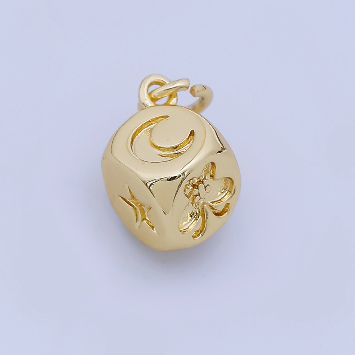 24K Gold Filled 8mm Celestial Moon Star Butterfly Dice Multidimensional 3D Charm in Gold &amp; Silver | AJ471