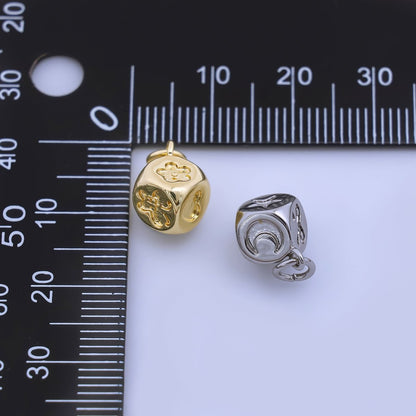 24K Gold Filled 8mm Celestial Moon Star Butterfly Dice Multidimensional 3D Charm in Gold &amp; Silver | AJ471