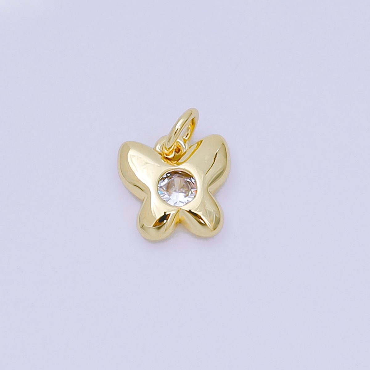 24K Gold Filled 8mm Round CZ Tiny Butterfly Mariposa Charm | M100