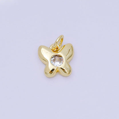24K Gold Filled 8mm Round CZ Tiny Butterfly Mariposa Charm | M100