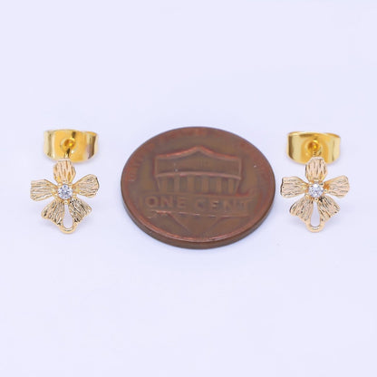 24K Gold Filled 9.5mm Clear CZ Hammered Flower Stud Earrings Findings | Z1328