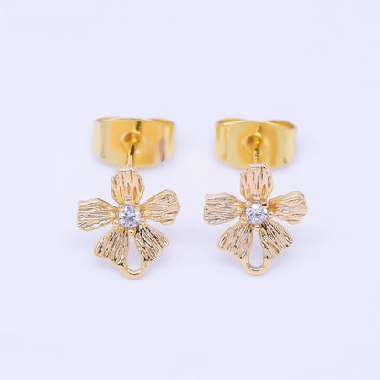 24K Gold Filled 9.5mm Clear CZ Hammered Flower Stud Earrings Findings | Z1328