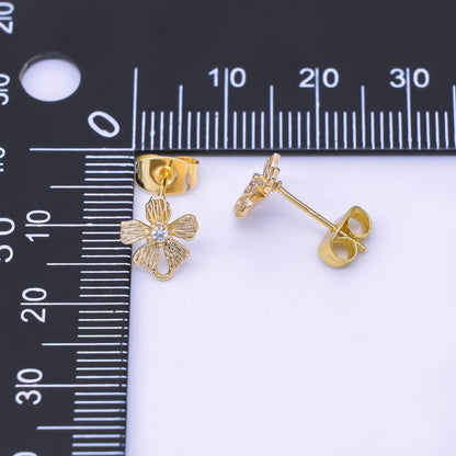 24K Gold Filled 9.5mm Clear CZ Hammered Flower Stud Earrings Findings | Z1328