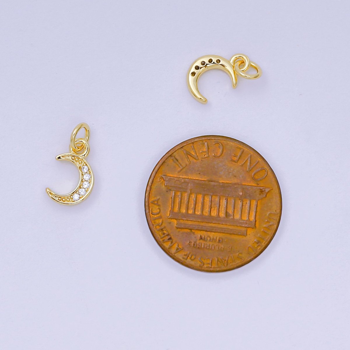 24K Gold Filled 9.5mm Micro Paved CZ Celestial Crescent Moon Charm | D103