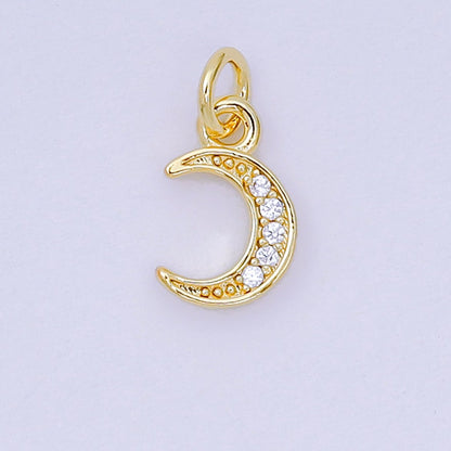 24K Gold Filled 9.5mm Micro Paved CZ Celestial Crescent Moon Charm | D103