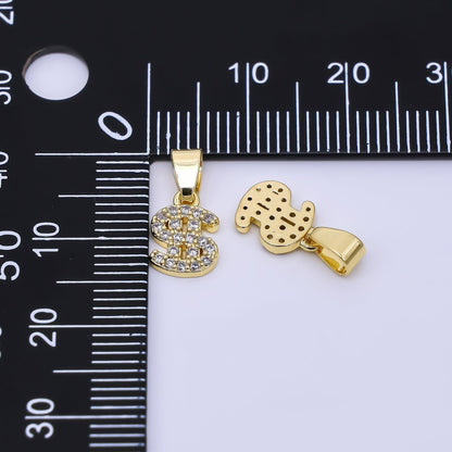24K Gold Filled 9.5mm Micro Paved CZ Money Dollar Sign Pendant | AA-1607
