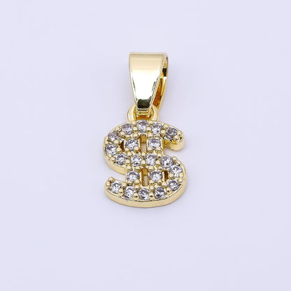 24K Gold Filled 9.5mm Micro Paved CZ Money Dollar Sign Pendant | AA-1607