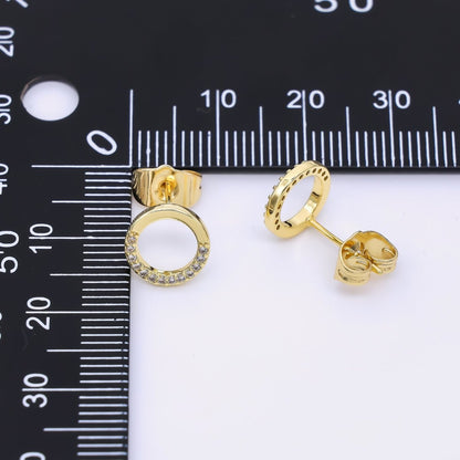24K Gold Filled 9.5mm Micro Paved CZ Open Round Stud Earrings | AI463