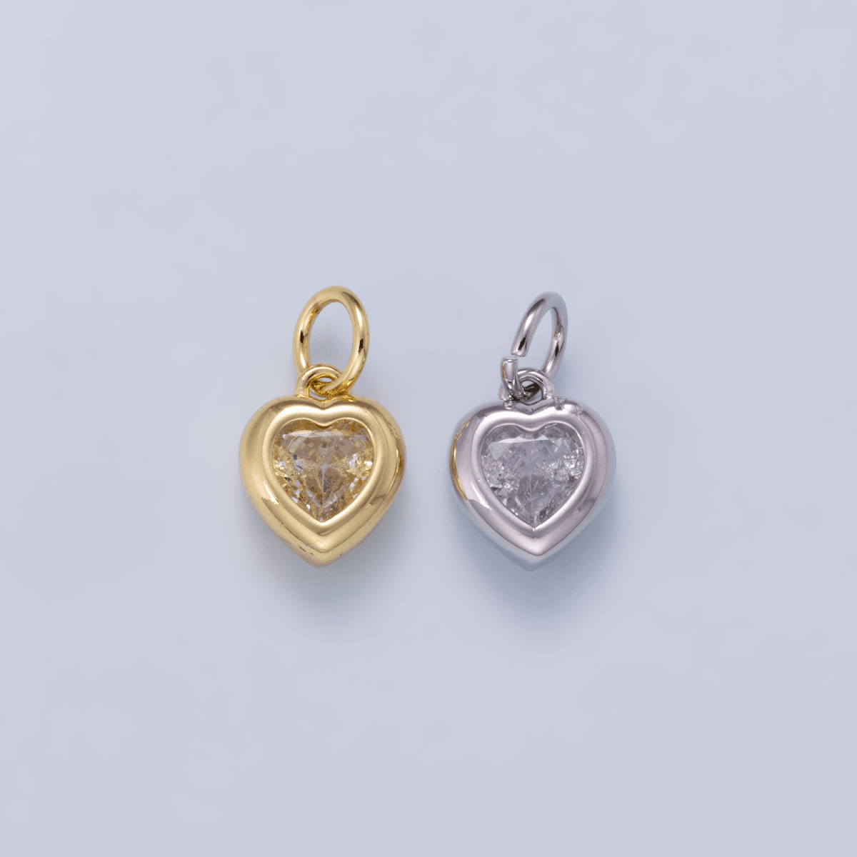 24K Gold Filled 9mm Clear CZ Heart Bezel Charm in Gold &amp; Silver | Charms-01265