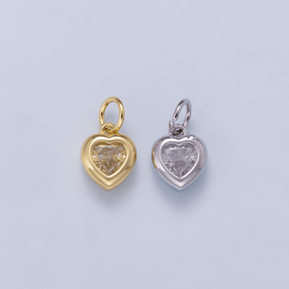 24K Gold Filled 9mm Clear CZ Heart Bezel Charm in Gold &amp; Silver | Charms-01265