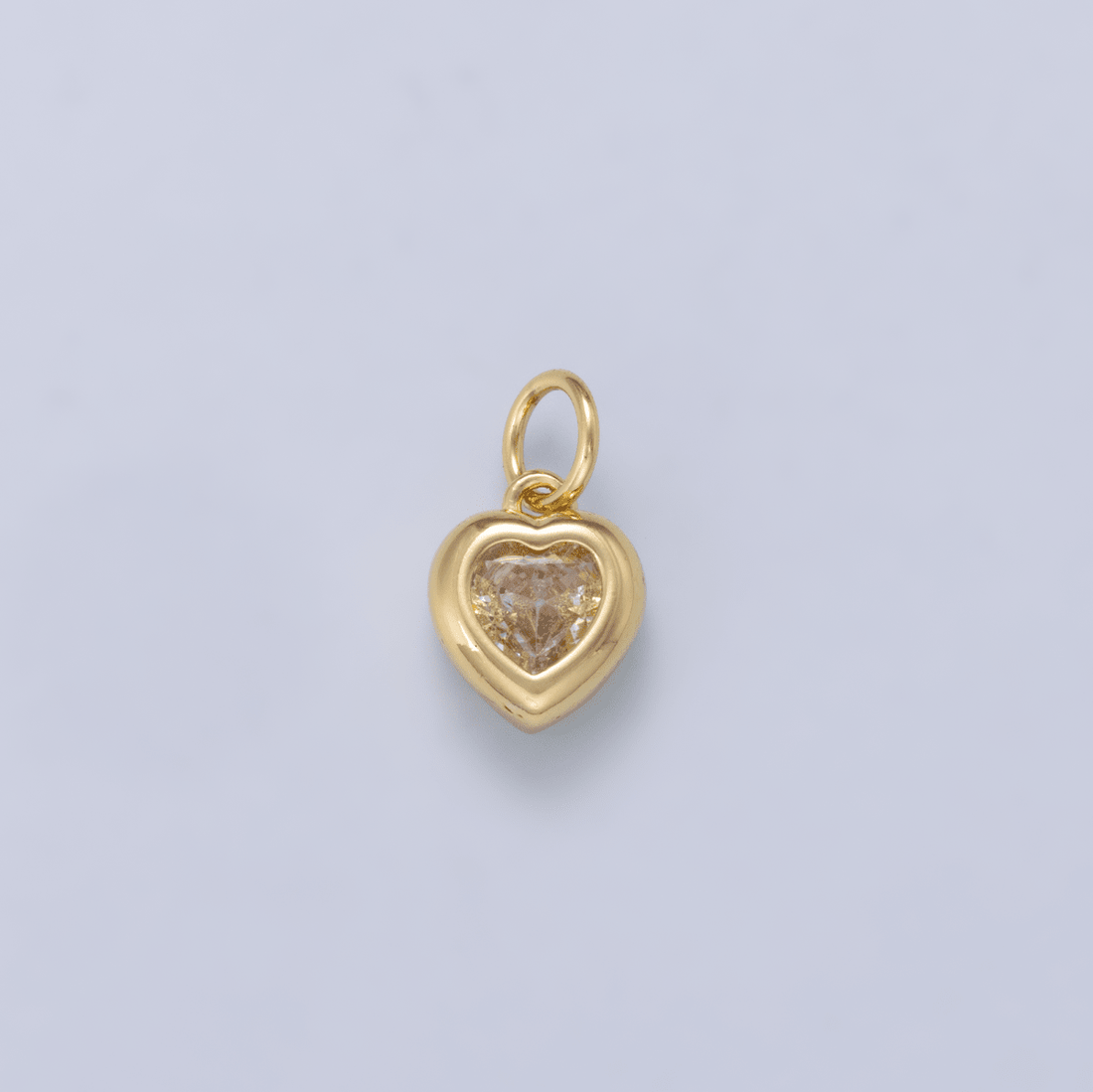 24K Gold Filled 9mm Clear CZ Heart Bezel Charm in Gold &amp; Silver | Charms-01265