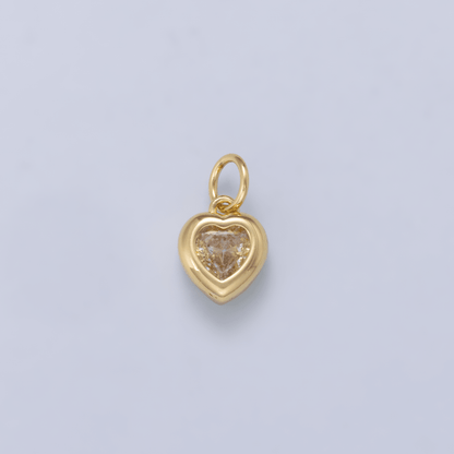 24K Gold Filled 9mm Clear CZ Heart Bezel Charm in Gold &amp; Silver | Charms-01265