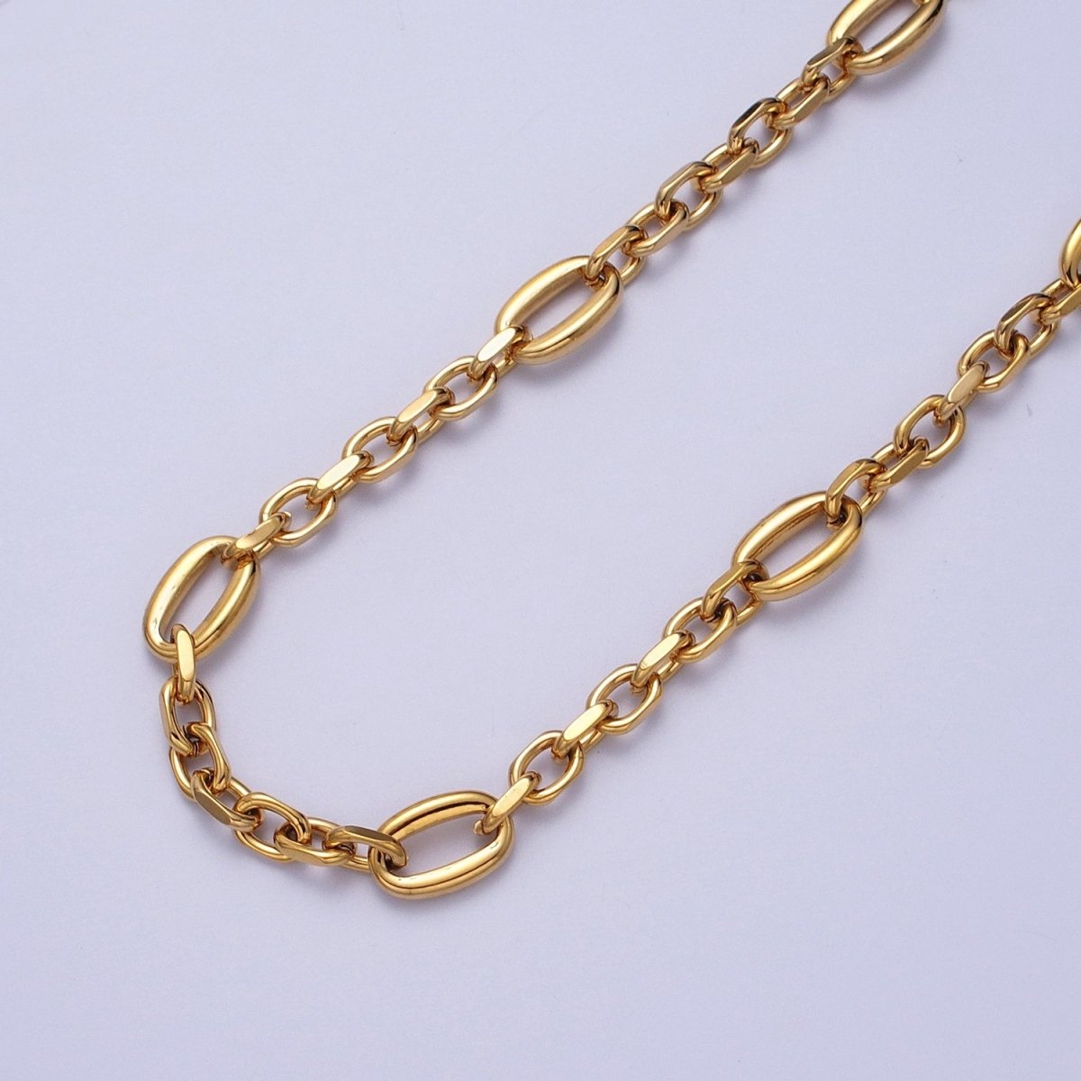 24K Gold Filled 9mm Designed Oval Flat Cable Link Gold, Silver Unfinished Chain | ROLL-897, ROLL-898 Clearance Pricing