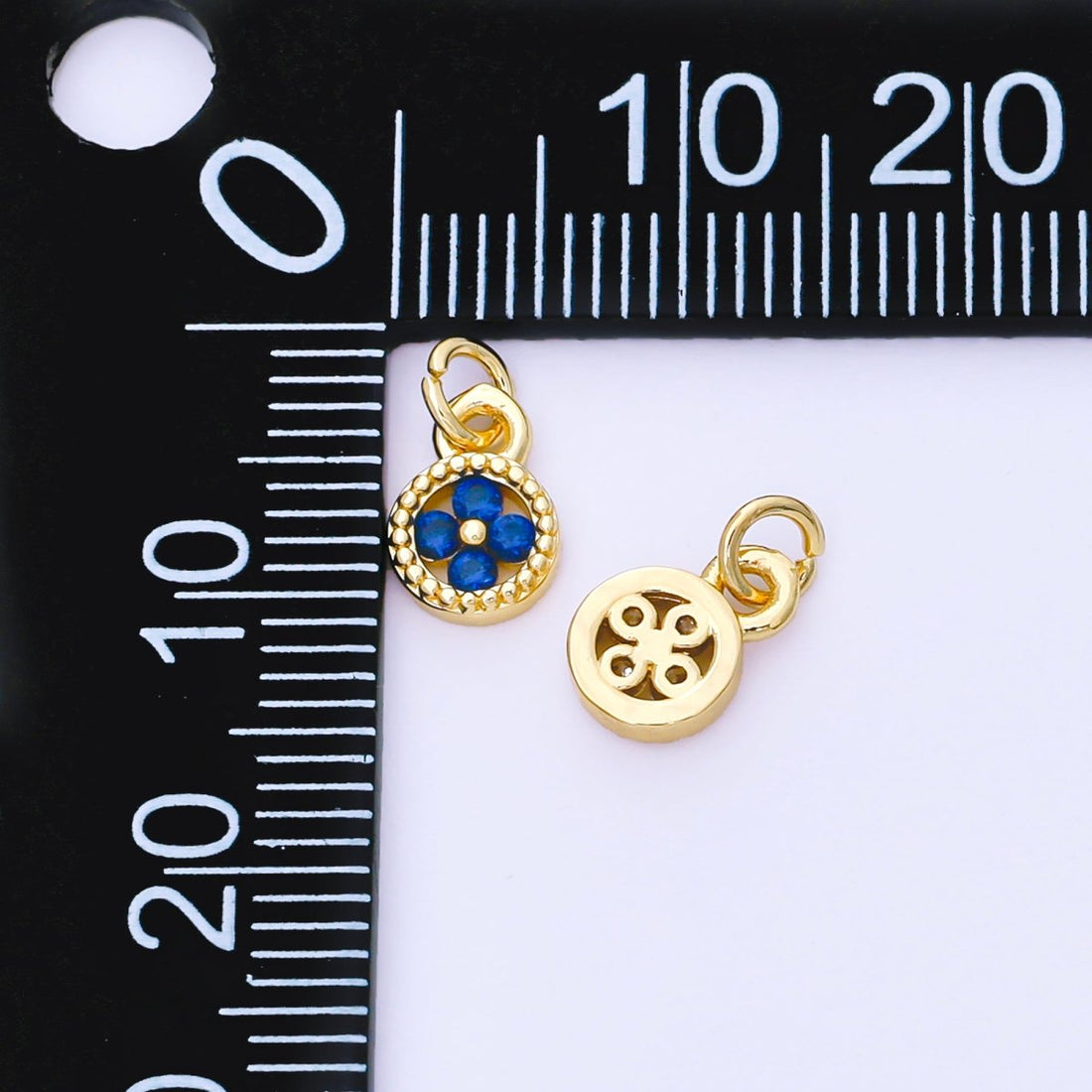 24K Gold Filled 9mm Green, Blue, Fuchsia CZ Clover Flower Dotted Round Charm | AF1500 AF1501