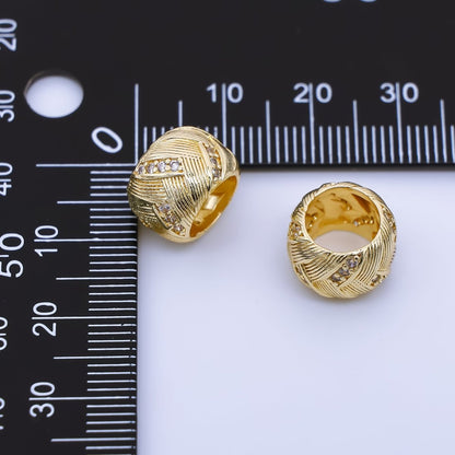 24K Gold Filled 9mm Micro Paved CZ Ribbed Textured Tube Bead Spacer | B479