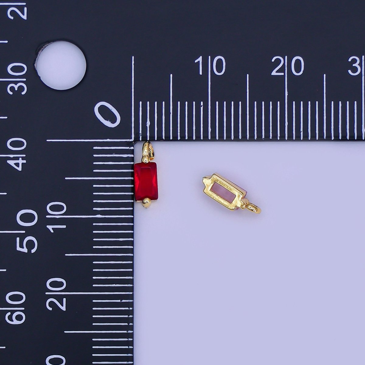 24K Gold Filled 9mm Red, Pink Baguette Mini Charm | E322